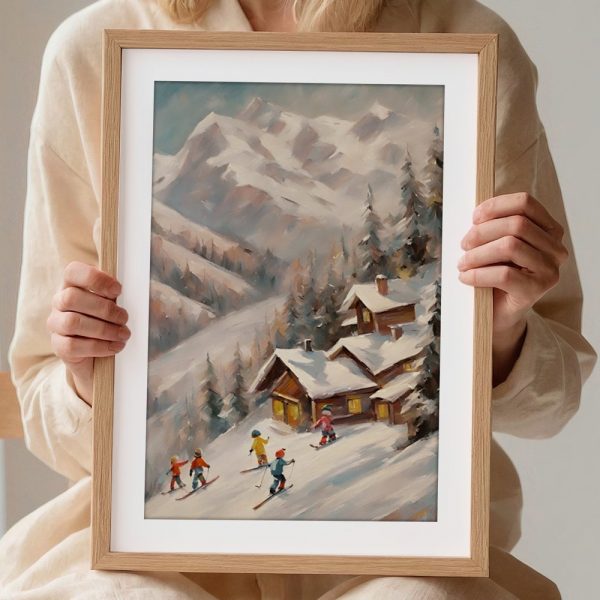 Skiers Descending By Mountain Cabins - Image 2