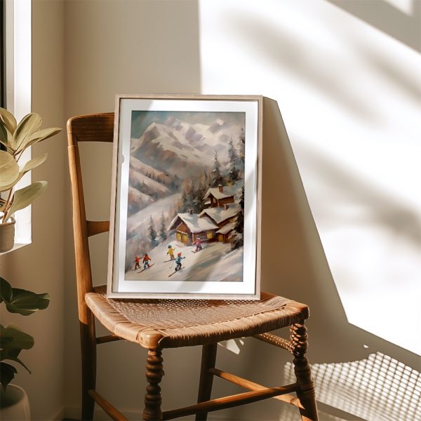 Skiers Descending By Mountain Cabins - Image 4