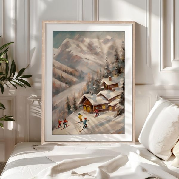 Skiers Descending By Mountain Cabins - Image 5