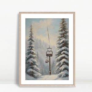 Snowy Pine Forest With Ski Lift