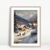 Children Walking In Snowy Village