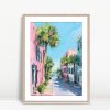 Pastel Seaside Street With Palms