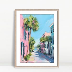 Pastel Seaside Street With Palms