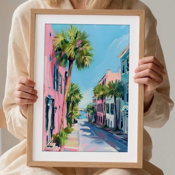 Pastel Seaside Street With Palms - Image 2