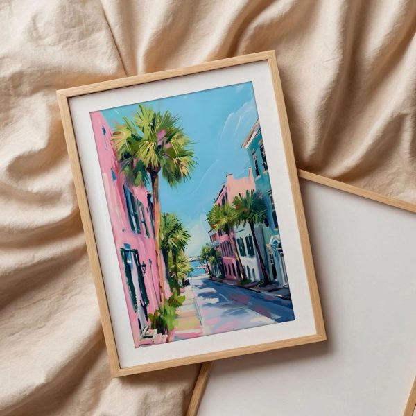 Pastel Seaside Street With Palms - Image 3