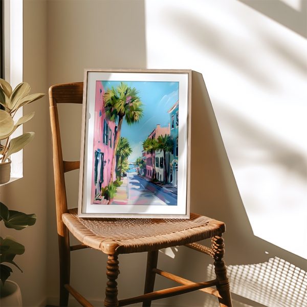 Pastel Seaside Street With Palms - Image 4