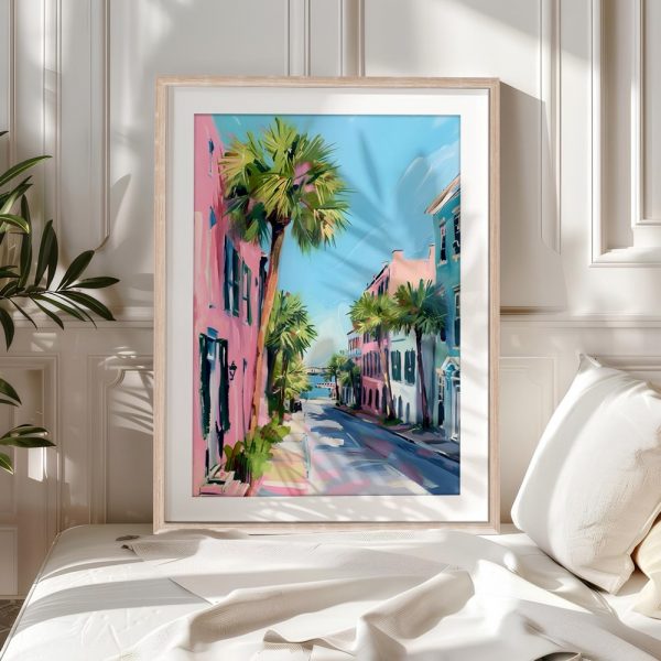Pastel Seaside Street With Palms - Image 5