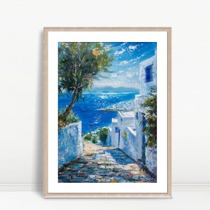 Sunlit Greek Coast Blue Waterscape