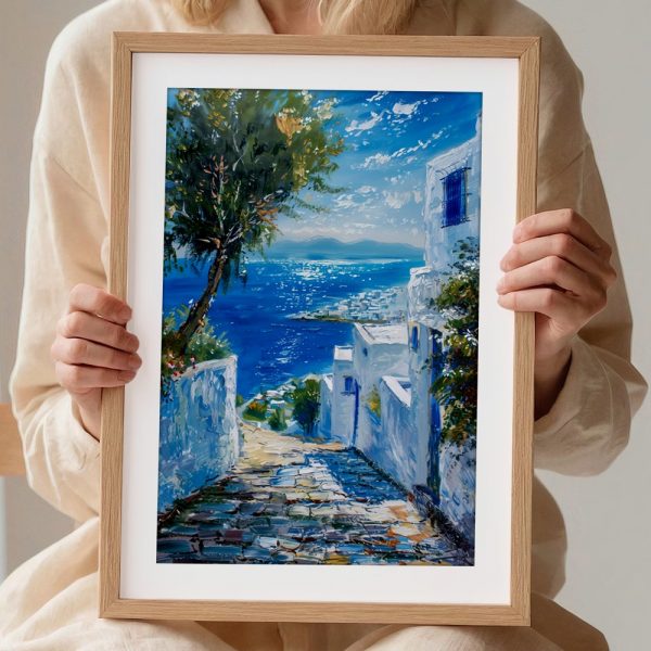 Sunlit Greek Coast Blue Waterscape - Image 2