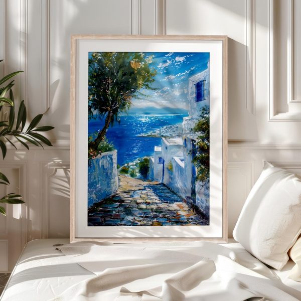 Sunlit Greek Coast Blue Waterscape - Image 5