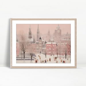 Pastel Pink Winter Cityscape