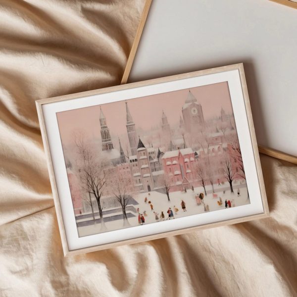 Pastel Pink Winter Cityscape - Image 3