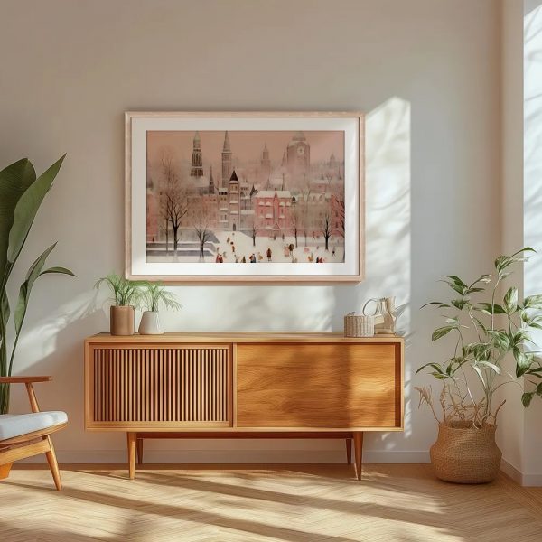 Pastel Pink Winter Cityscape - Image 5