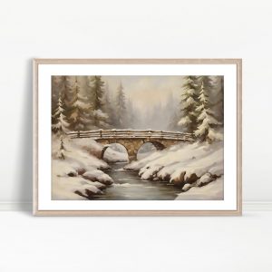 Snowy Bridge Forest Serenity
