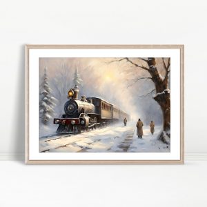 Steam Train Through Winter Woods