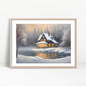 Cozy Cabin by Frozen Lake