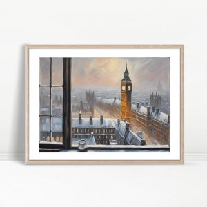 Snowy London Skyline Window Scene