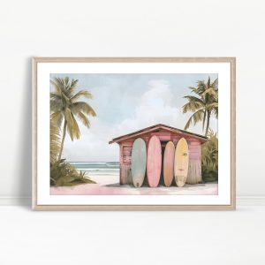 Pastel Surf Shack Beach Scene