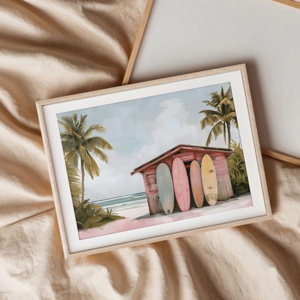 Pastel Surf Shack Beach Scene - Image 3