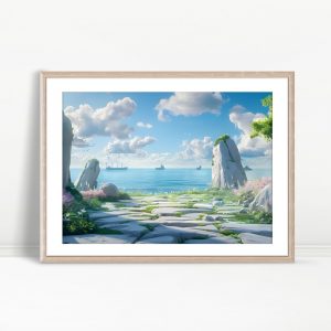 Dreamy Seaside Pathway and Ships