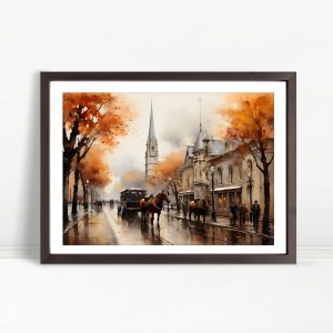 Autumn Horse Carriage Through Vintage Town