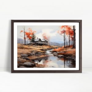 Creekside Cabin Amidst Autumn Woods