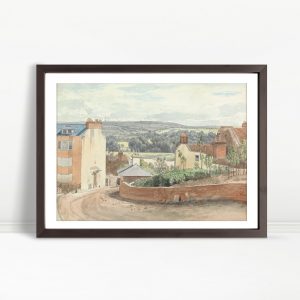Sunlit Hilltop Village With Distant Fields