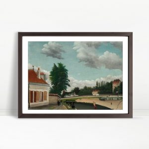 Riverbank Village Beneath Puffy Clouds