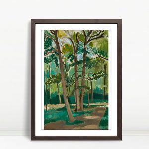 Sunlit Green Forest with Tall Trees