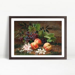 A Forest Still Life with Peach and Grapes