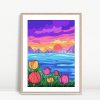 Vibrant Tulips Sunset Pop Landscape