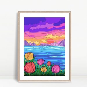 Vibrant Tulips Sunset Pop Landscape