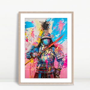 Samurai Warrior Neon Paint Splash