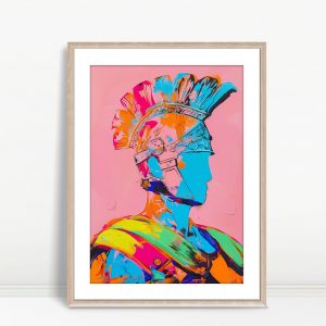 Neon Roman Warrior Bust Painting