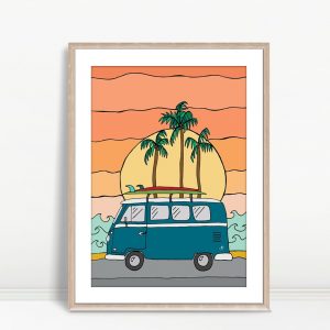 Retro Van Beach Sunset Wall Art