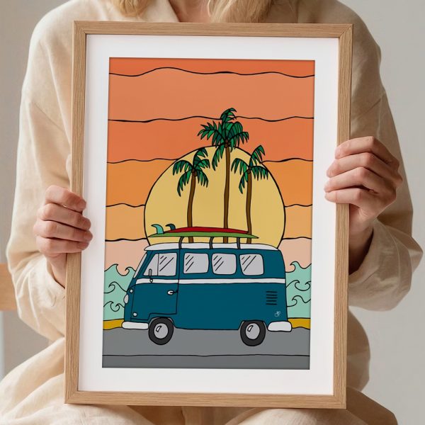 Retro Van Beach Sunset Wall Art - Image 2