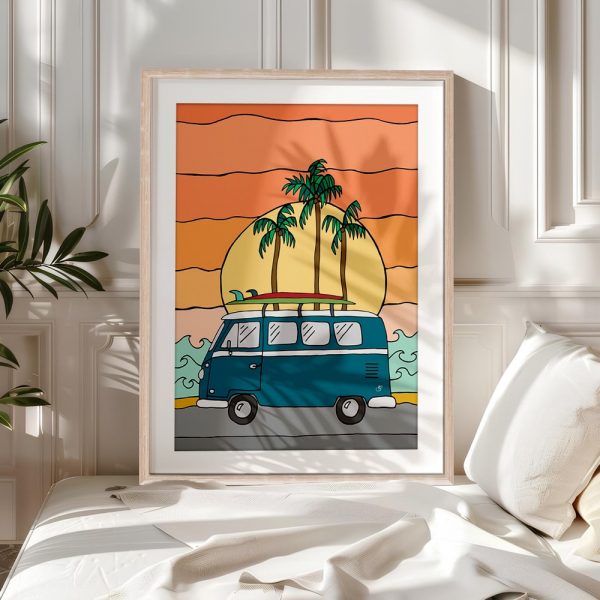 Retro Van Beach Sunset Wall Art - Image 5