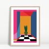 Geometric Hallway Plant Aesthetic Art