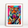 Colorful Tiger Licking Ice Cream