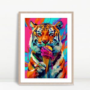 Colorful Tiger Licking Ice Cream