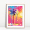 Neon Sunset Tropical Palm Wall Art
