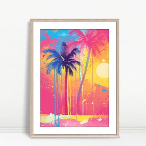 Neon Sunset Tropical Palm Wall Art
