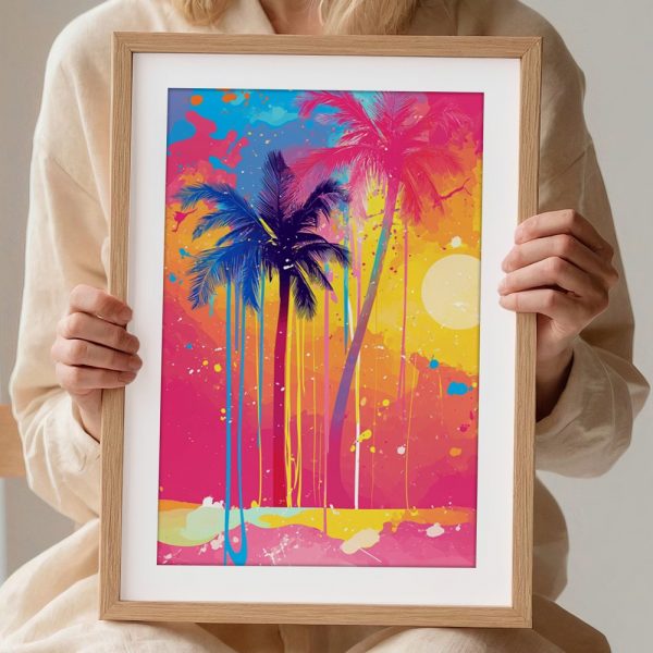 Neon Sunset Tropical Palm Wall Art - Image 2