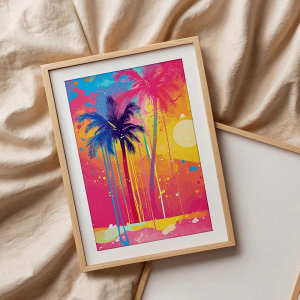 Neon Sunset Tropical Palm Wall Art - Image 3