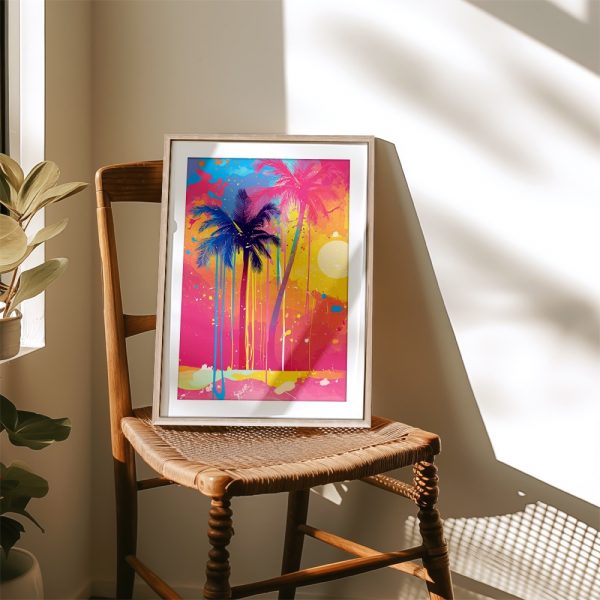 Neon Sunset Tropical Palm Wall Art - Image 4