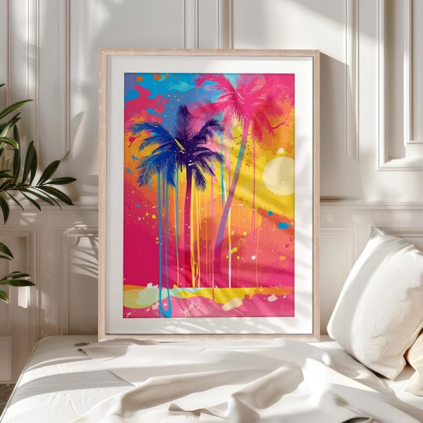 Neon Sunset Tropical Palm Wall Art - Image 5