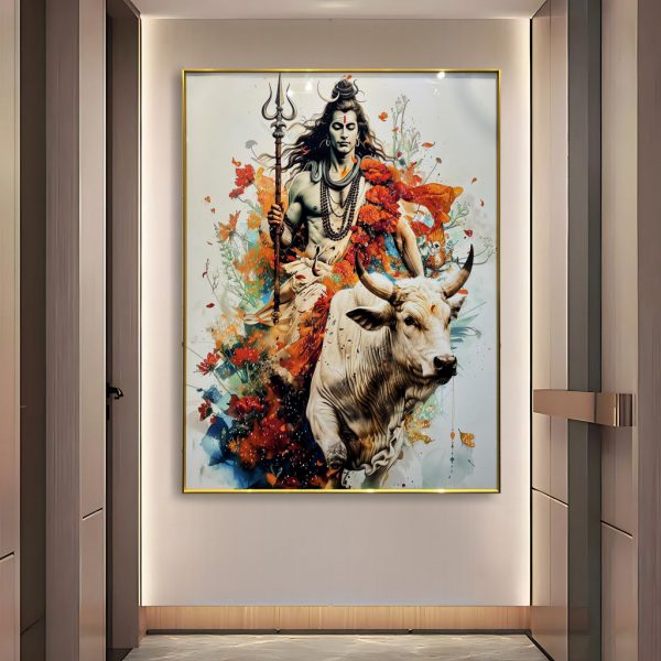 Shiva on Nandi Crystal Glass Painting - Image 2