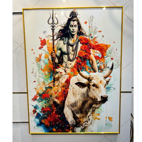 Shiva on Nandi Crystal Glass Painting - Image 3