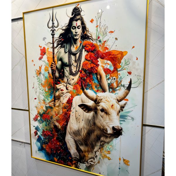 Shiva on Nandi Crystal Glass Painting - Image 4