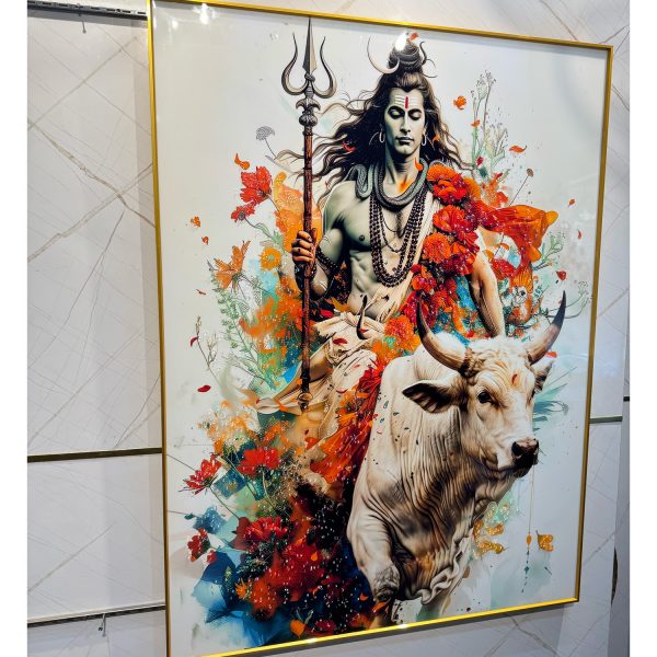 Shiva on Nandi Crystal Glass Painting - Image 5